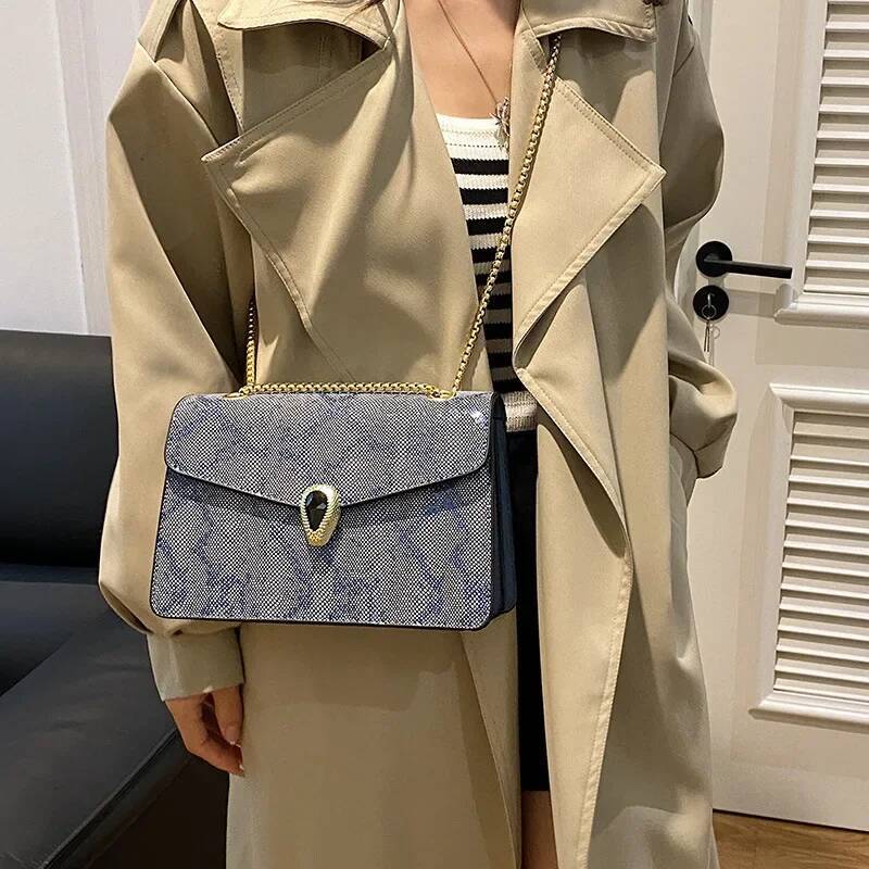 2025 new snake skin texture small square bag season new chain strap fashion designer retro single shoulder popular crossbody bag 5