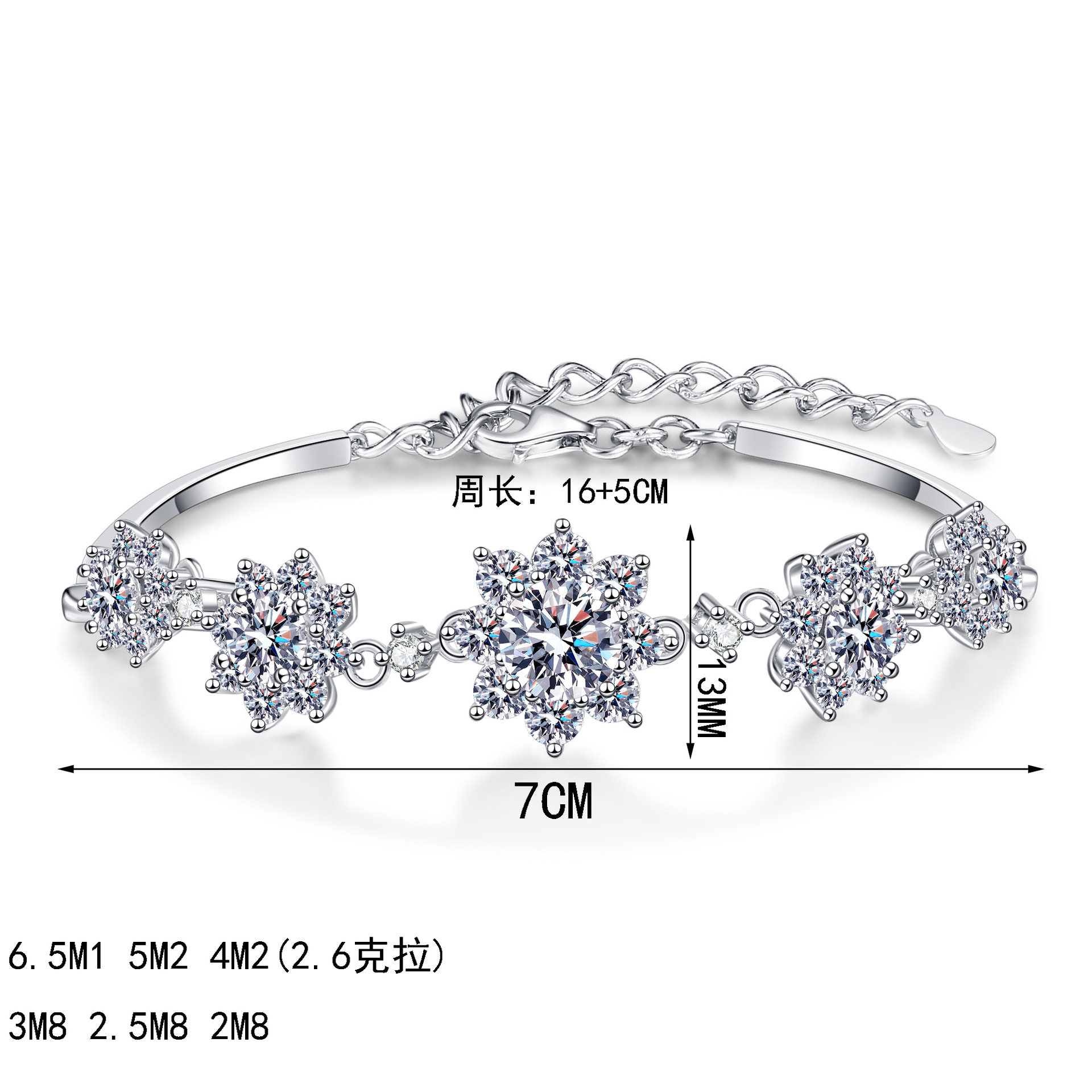 925 Silver Moissanite Snowflake Bracelet for Women, Elegant Fashion Jewelry for Holiday Gift or Special Occasions, Gift for Girlfriend