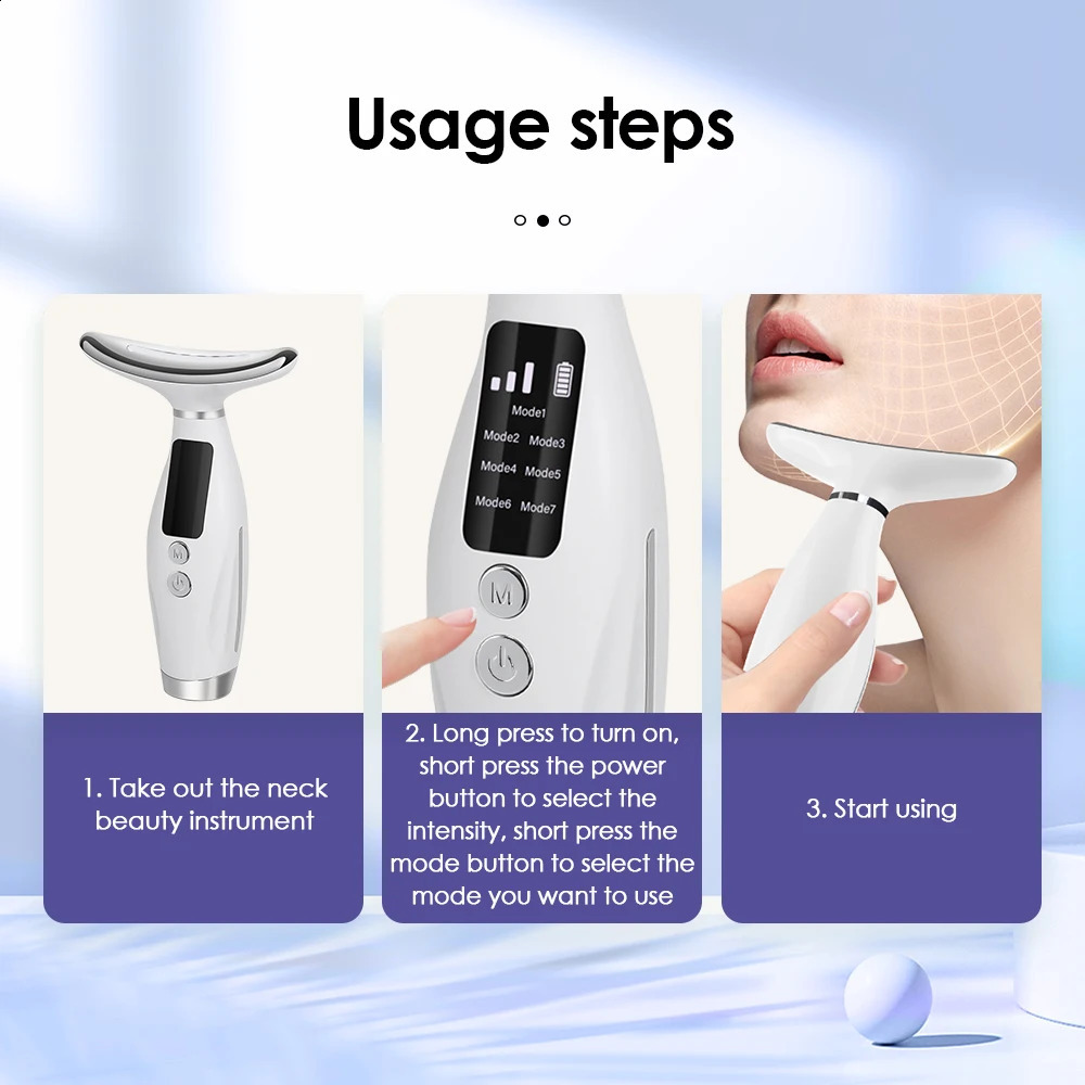 7 Colors LED Lights Face Neck Beauty Device Vibration Massage Improve Neck Lines Reduce Double Chin Neck Massager 250523