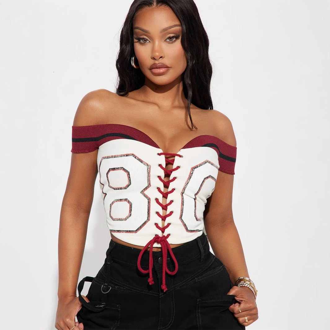 Designer T Shirt Summer European And American Style New Fashion Slim Sexy Printed Tie Strap Crop Top Short Crop Top Essentials Summer Dress