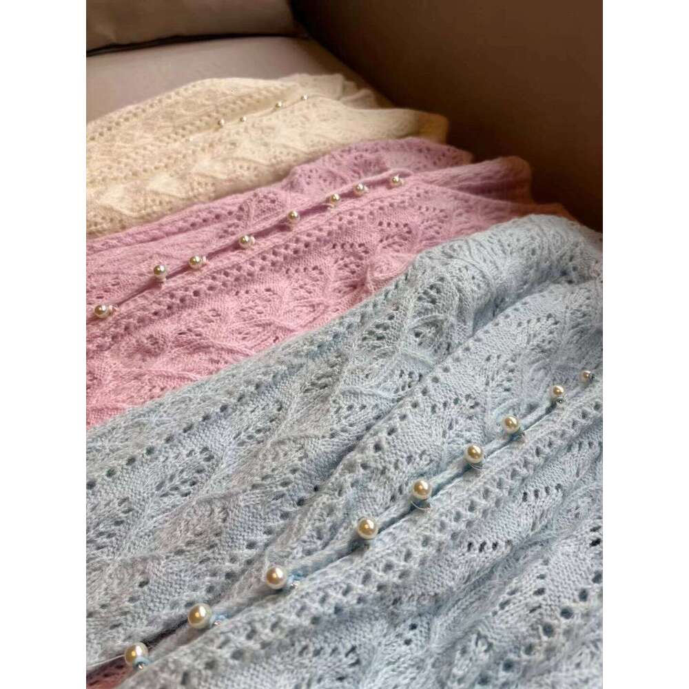 High Quality Women Mohair Blend Hollow Out Cardigan French Spring Autumn Ladies Single Breasted Solid Color Sweater Coat C-172