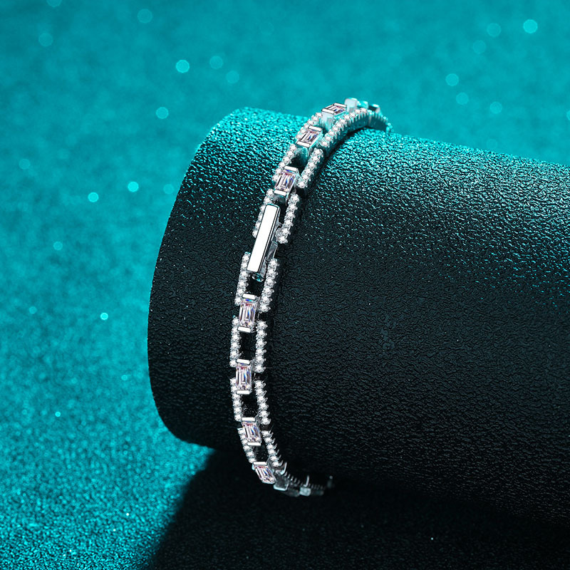 925 Sterling Silver Moissanite Bracelet with PT950 Plating, Luxury Inlaid Jewelry for Women, Elegant Design, Wholesale Supply