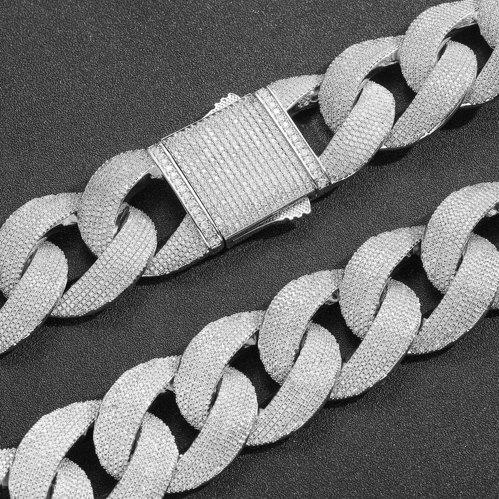 BES Jewelry 35mm Gold Plated Iced Straight Pin Necklace Hip Hop Cuban Chain