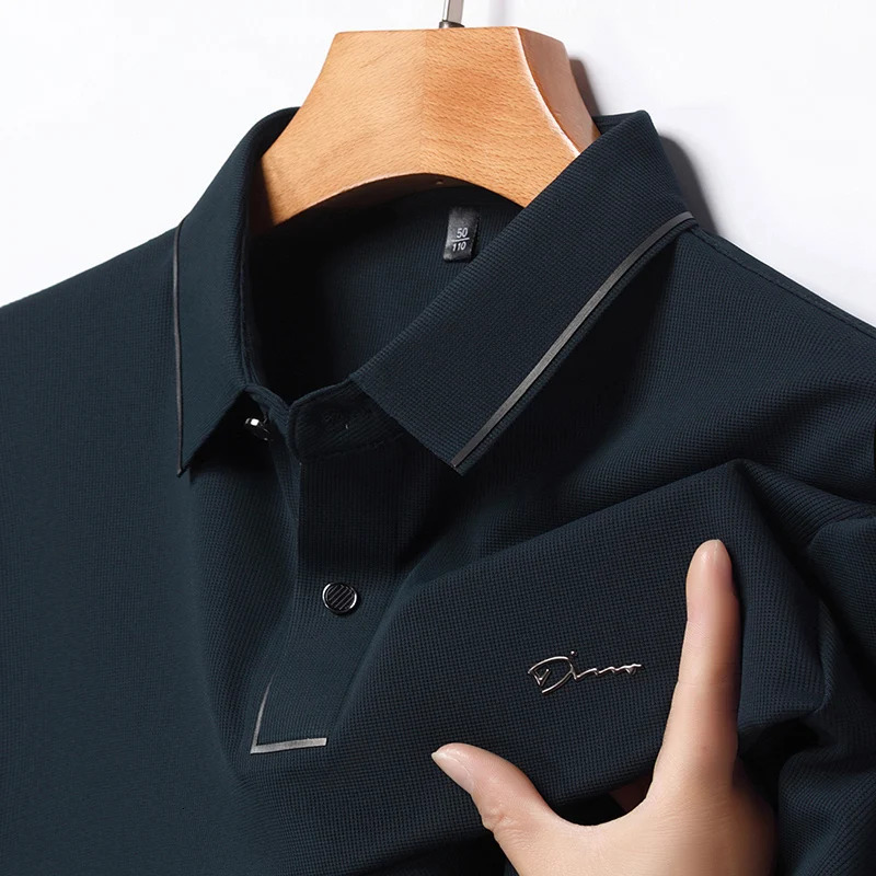 Summer Ice Silk Seamless Breathable Polo Shirt Mens Short Sleeved Letter Embroidery Casual Lapel T-shirt 250529