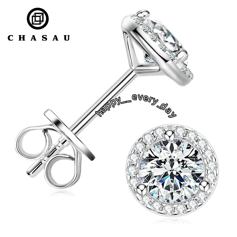 Sparkle 1ct 2ct 3ct 5mm/6.5mm/8mm Multi Size Moissanite 925 Sterling Silver Stunning Halo Round Earrings