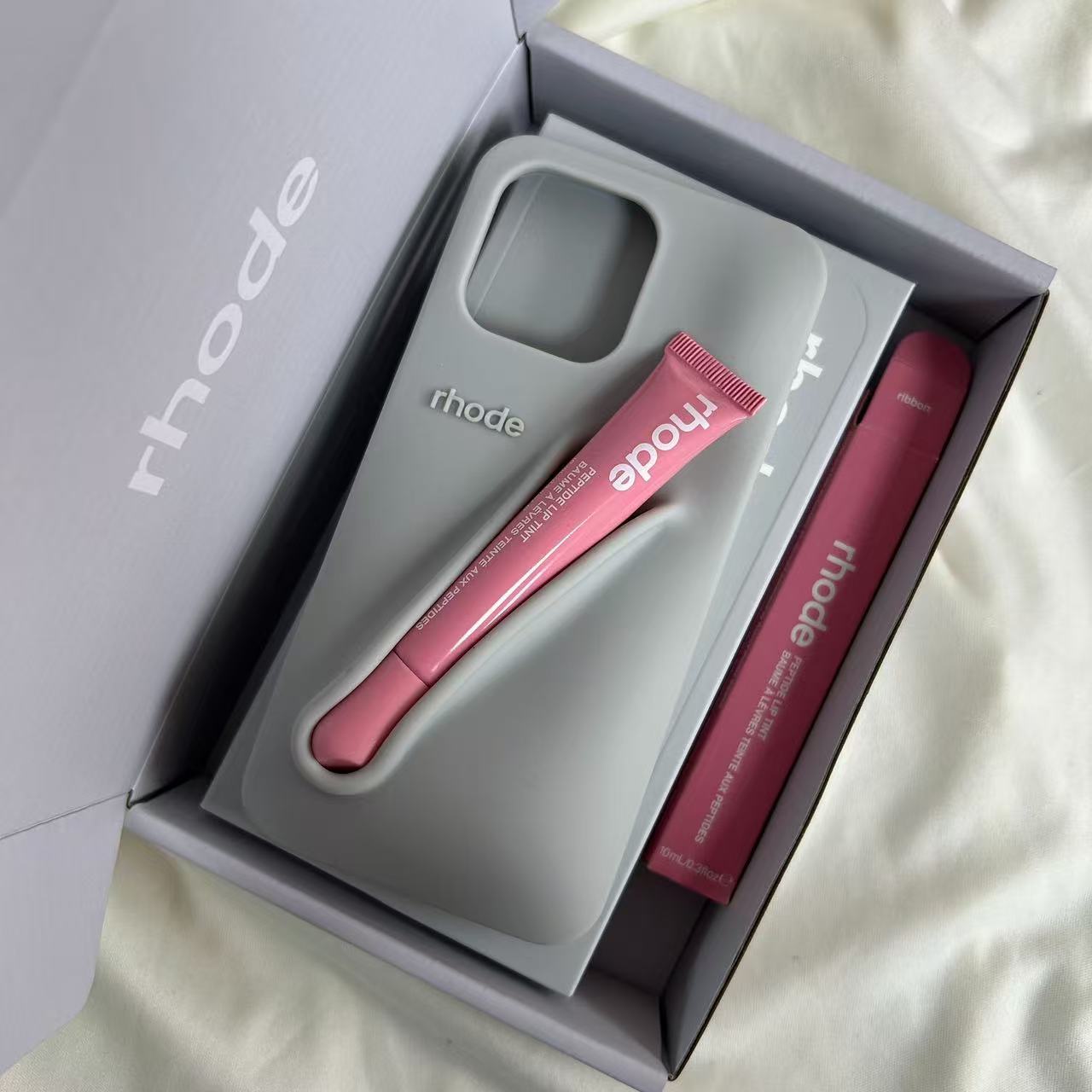 Rhode Lipstick Holder Ribbon Espresso Toast Silicone Phone Case for iPhone 11 12 13 14 15 16 Pro Max Plus 16E Protective Cover