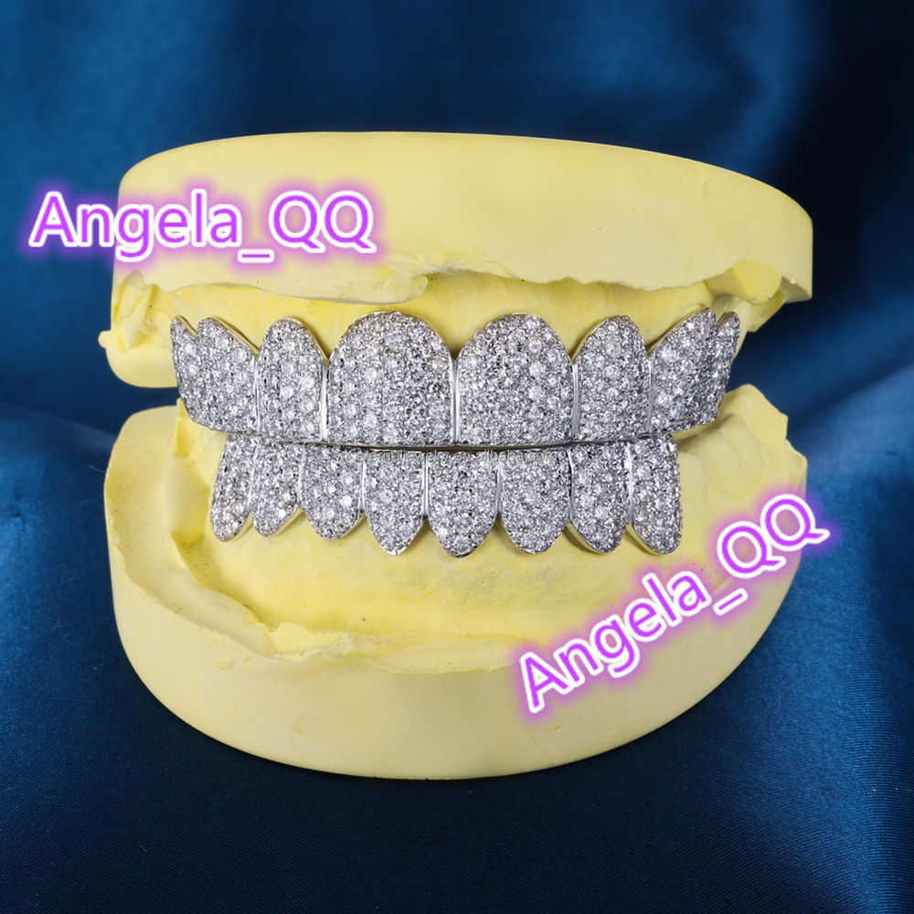 Factory Custom Hip-Hop Grillz 8 on 8 S925 Silver 10K 14K 18K Solid Gold VVS Moissanite Lab Diamond Iced Out Grillz for Teeth