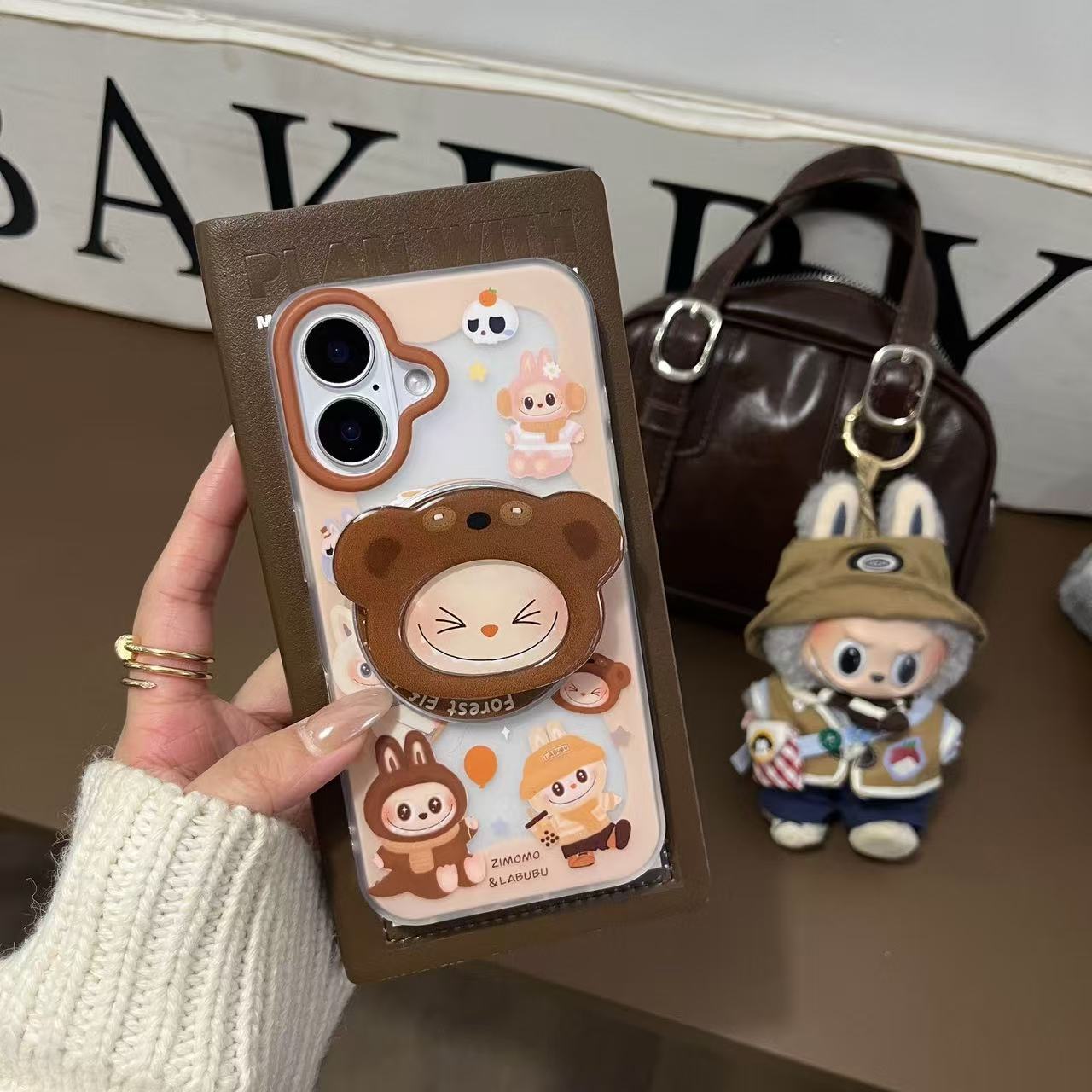 Hot Kawaii Labubu Magnetic Stand For Magsafe Attraction Phone Case For iPhone 15 12 14 13 16Pro Max Holder Protective Back Cover