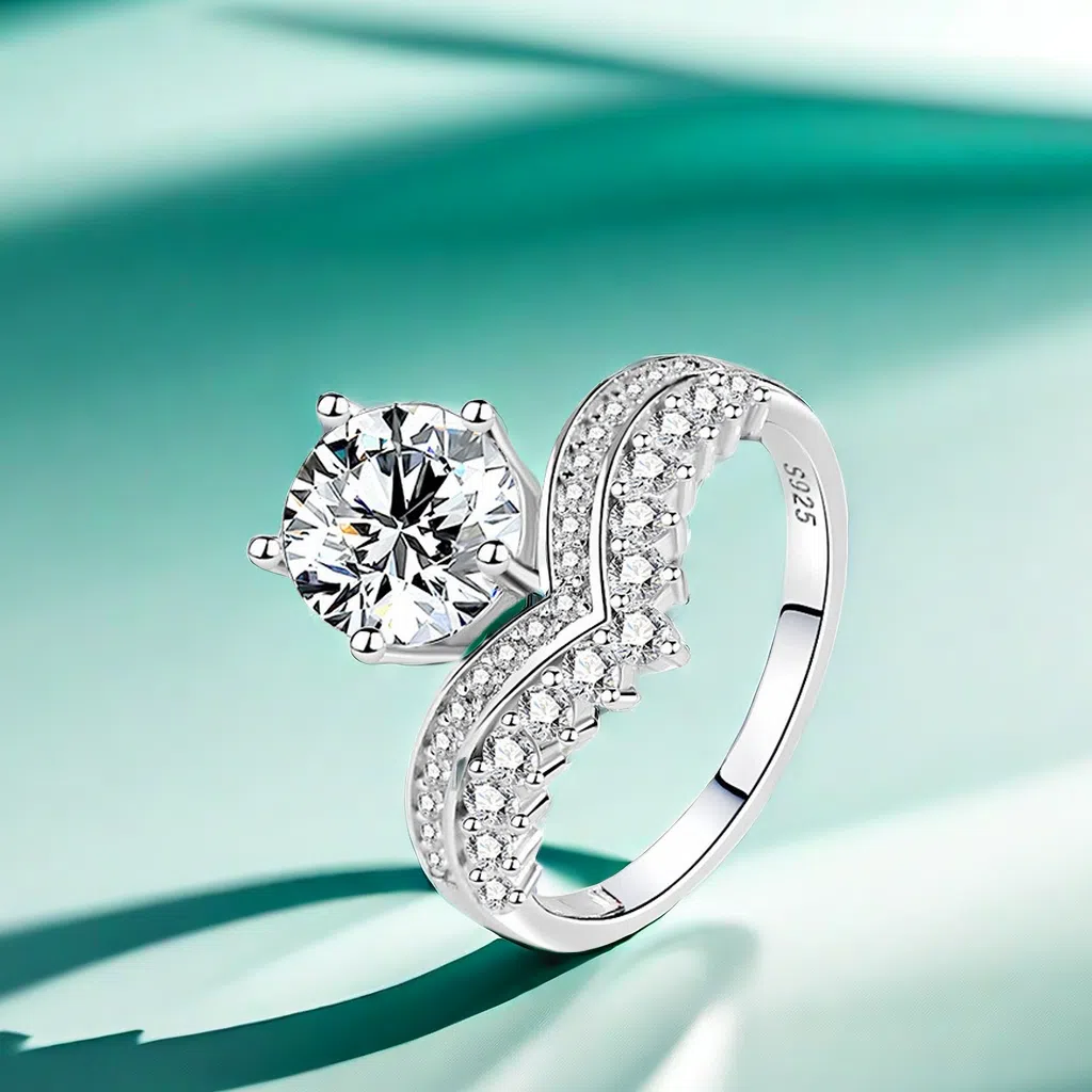 2CT D color VVS1 Moissanite ring S925 sterling silver crown design classic trendy princess wedding ring accessory for your baby and sister