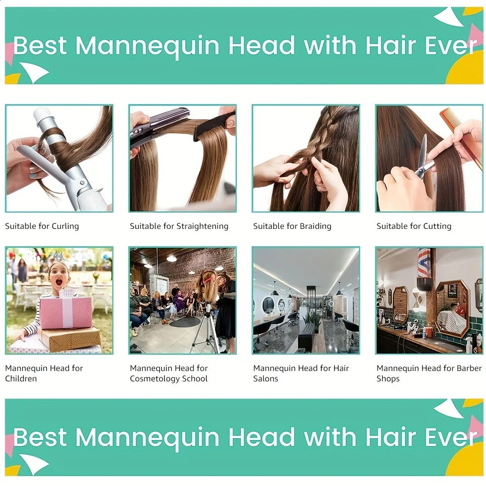 100% Real Hair Mannequin Head With Human Hair Hairdresser Cosmetology Mannequin Manikin Training Practice Styling Doll Head 250529