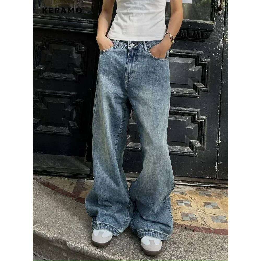 Coats Designer Women Vintage Aesthetic Emo Loose Washed Pants 2024 Summer Women's Casual Blue Haruku Jeans Y2k Wide Leg Punk Baggy Denim Trouser 