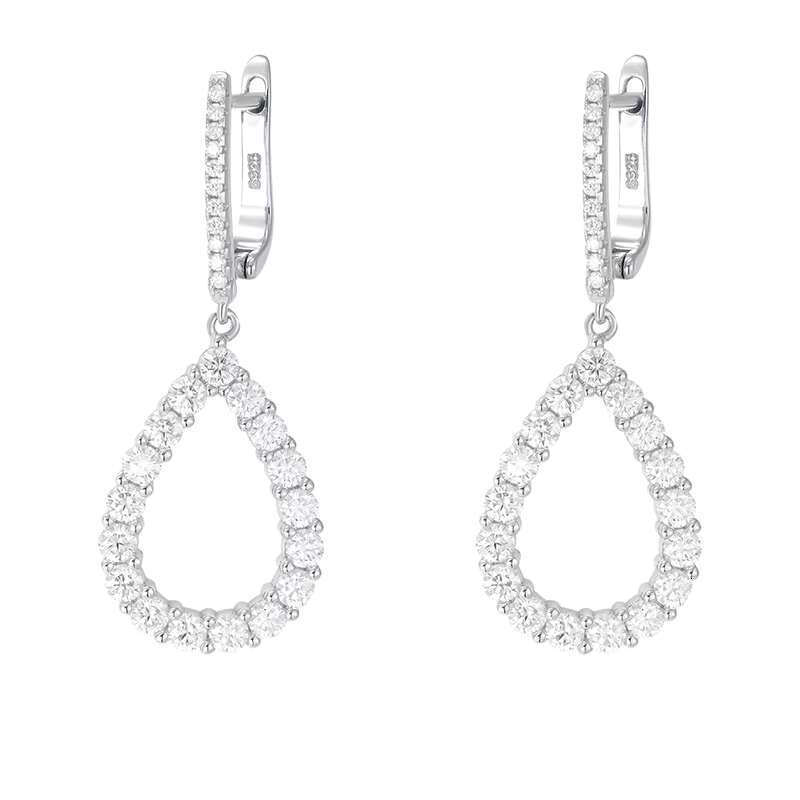 Wholesale Moissanite Jewelry square Water Drop Circle Moissanite Hoop Earrings with GRA S925 Silver Jewelry for Women