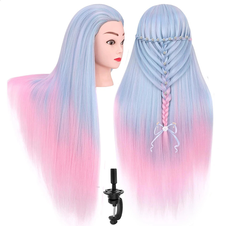 Colorful 28 Mannequin Head Hair Styling Training Braiding Manikin Cosmetology Synthetic Hair For HairdresserFree Clamp Hold 250529