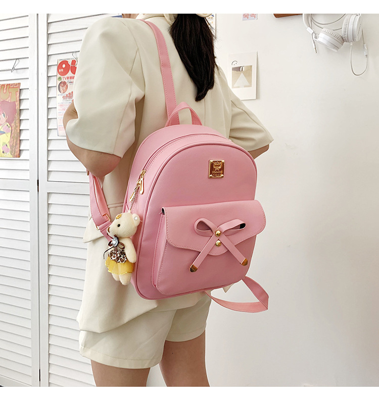 Free Shipping Women's Bag New Bowknot Mother-daughter Bag Korean Outdoors Version PU Backpack Women's Three-piece Set Designer Bag Multi-pur