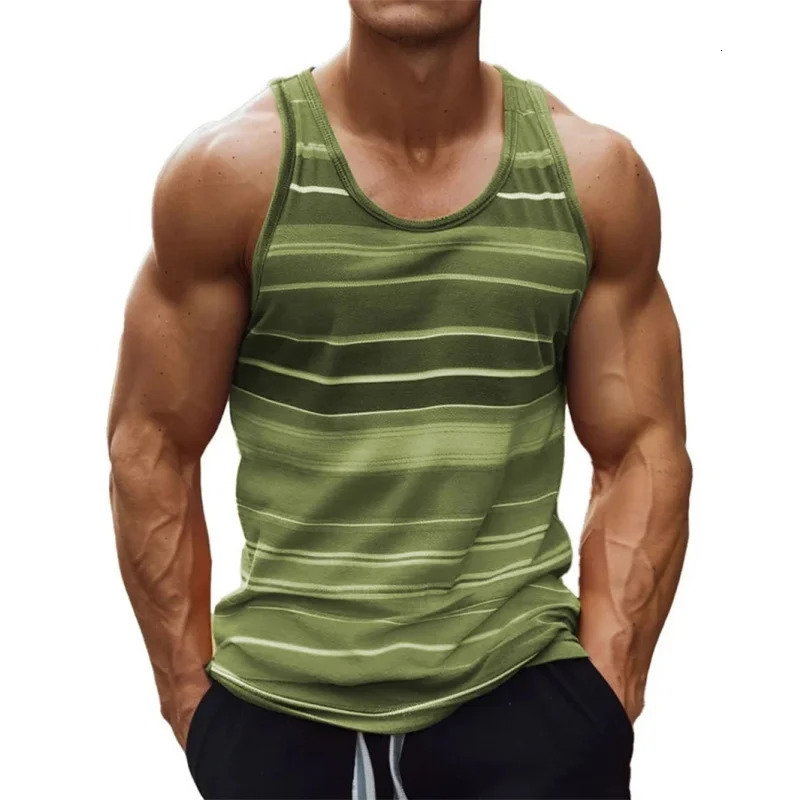 3D Printed Colorful Stripes Tank Tops For Man Gradient Pattern Tees Summer Casual Fashion Vest Oversized Sports Street Top 250527