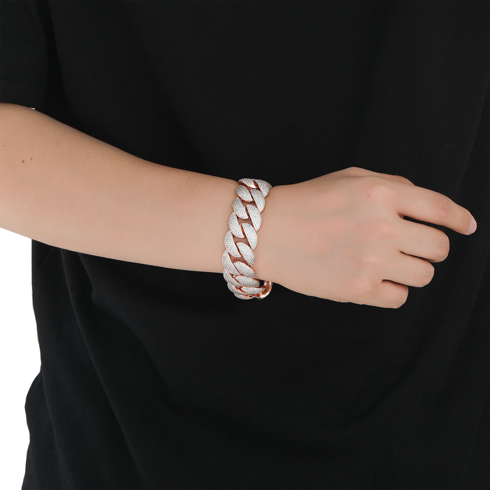 Hip hop rose gold 22mm bubble Cuban chain bracelet trendy brand mens personalized hip-hop accessory bracelet moissanite
