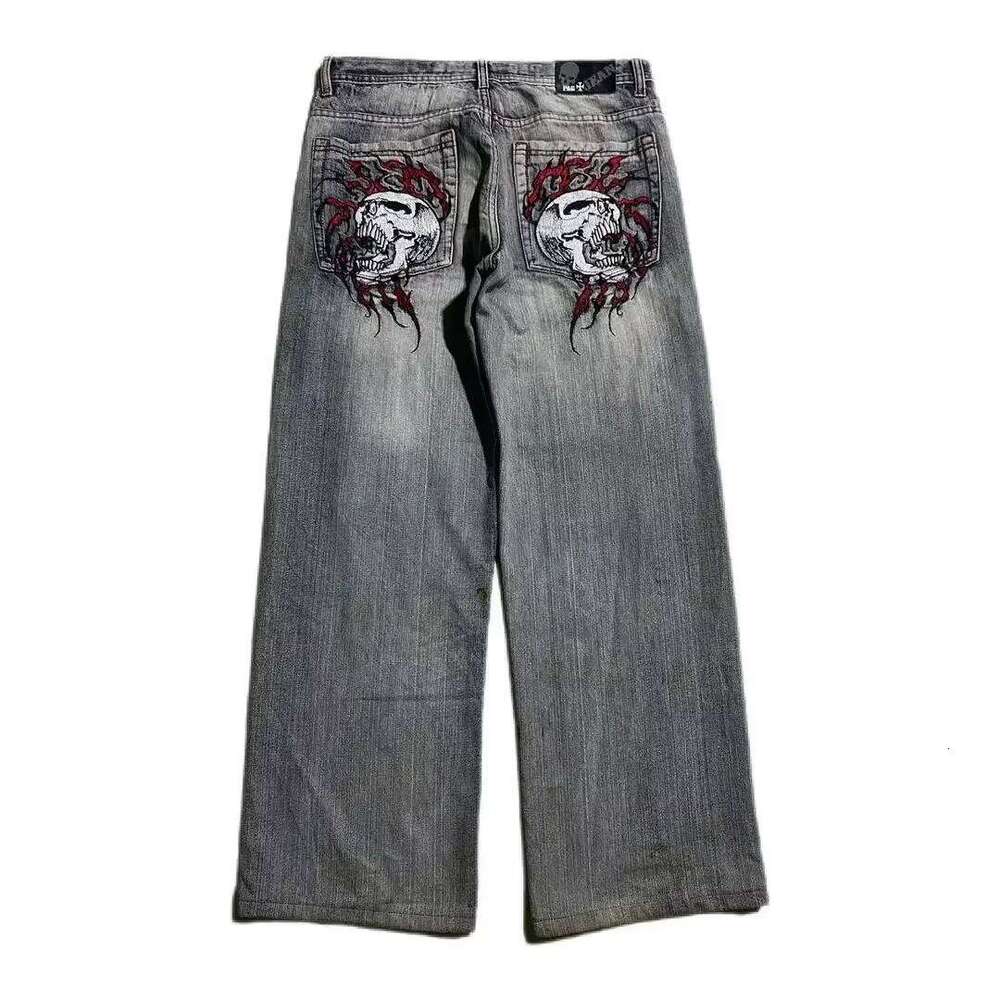American Hip Hop Joker Skull Embroidered Loose Women Street Y2K New Casual Punk Rock Wide-leg Pants Unisex Mopping Jeans
