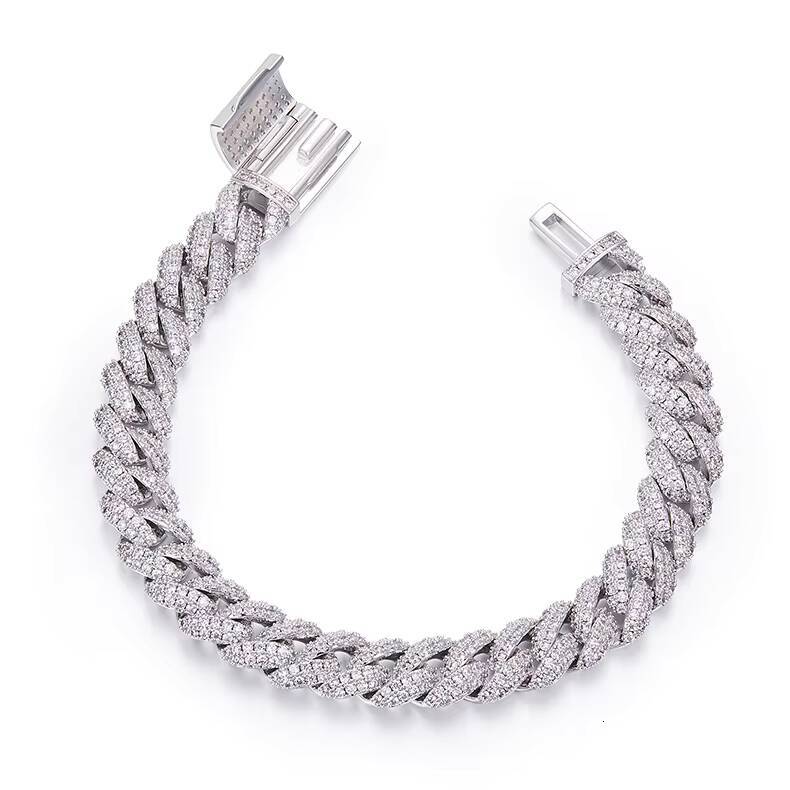 10mm Sterling Sier VVS Cubic Zirconia Iced Out Hip Hop Cuban Bracelet Link Chain