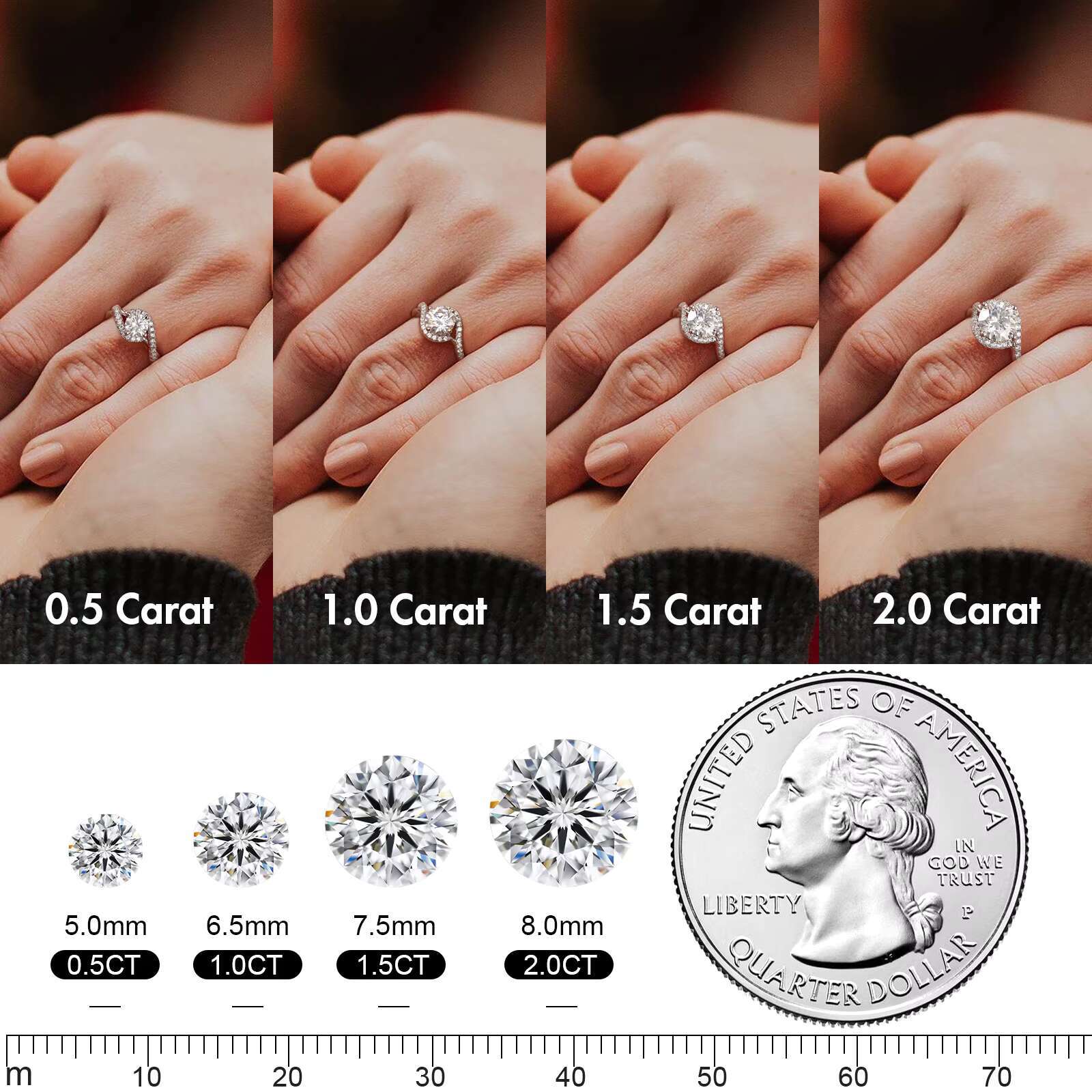 Moissanite Ring D Color VVS1 Clarity Lab Created Diamond Engagement Ring White Gold Plated 925 Sterling Silver Ring for Wedding