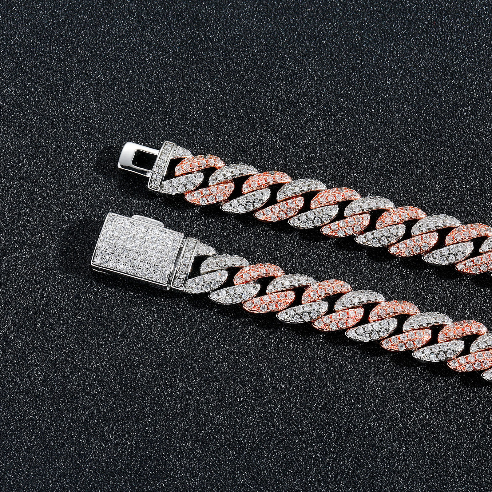 9MM Pink Moissanite Cuban Chain Simple Personality Unisex Bracelet Micro Paved Moissanite Trendy Niche Jewelry moissanite