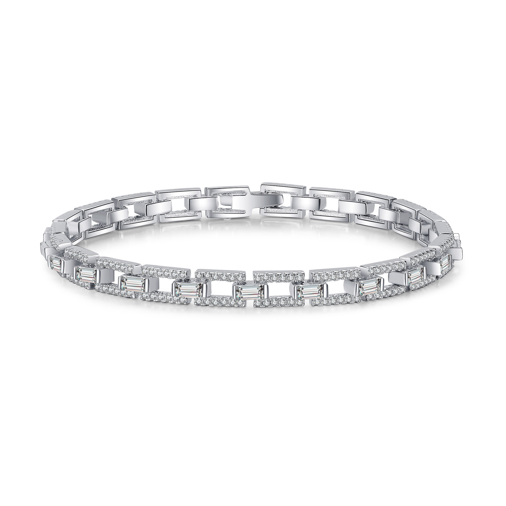 925 Sterling Silver Moissanite Bracelet with PT950 Plating, Luxury Inlaid Jewelry for Women, Elegant Design, Wholesale Supply