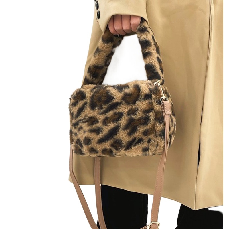 designer 2025 New Plush Bag High-end Pink Leopard Print Furry Handbag for Women Cute Fashion Handheld Crossbody Bag