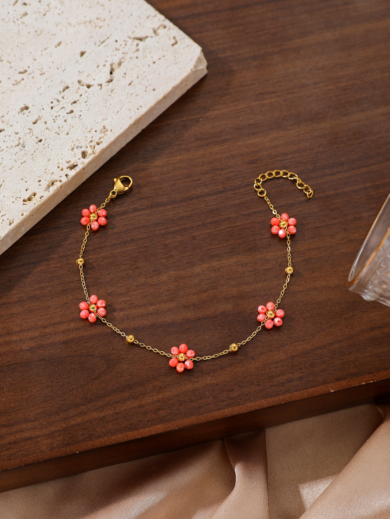 Bracelet for Women Gold-Plated Cute Fresh Crystal Small Flower Titanium Steel Jewelry