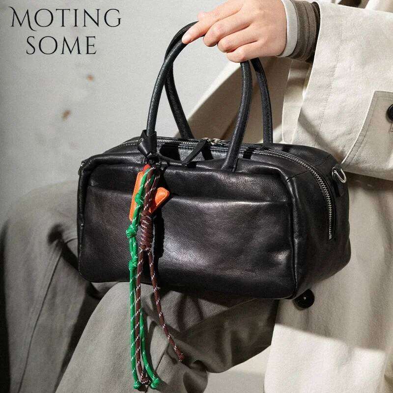 Motingsome Boston Bag Women 2025 Spring New Real First-Layer Cowhide Shoulder Messenger Bowling Bags Crossbody Tote