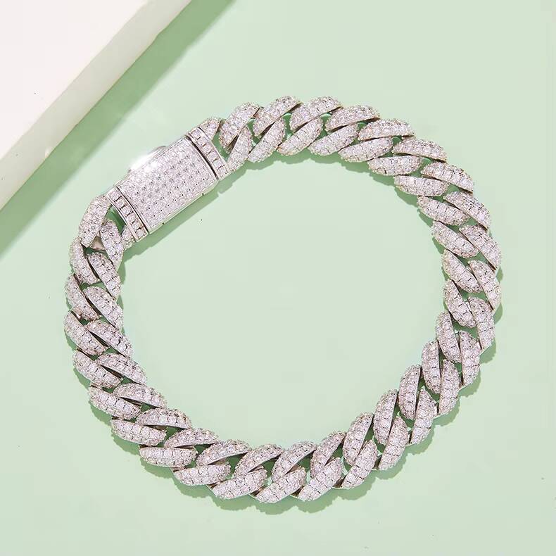 10mm Sterling Sier VVS Cubic Zirconia Iced Out Hip Hop Cuban Bracelet Link Chain