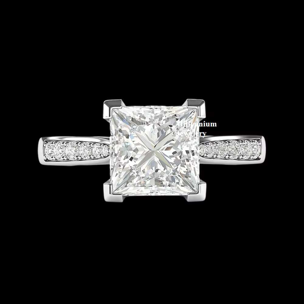 Wholesale Price Luxury 925 Silver Engagement Wedding Princess Cut Moissanite Ring for Women