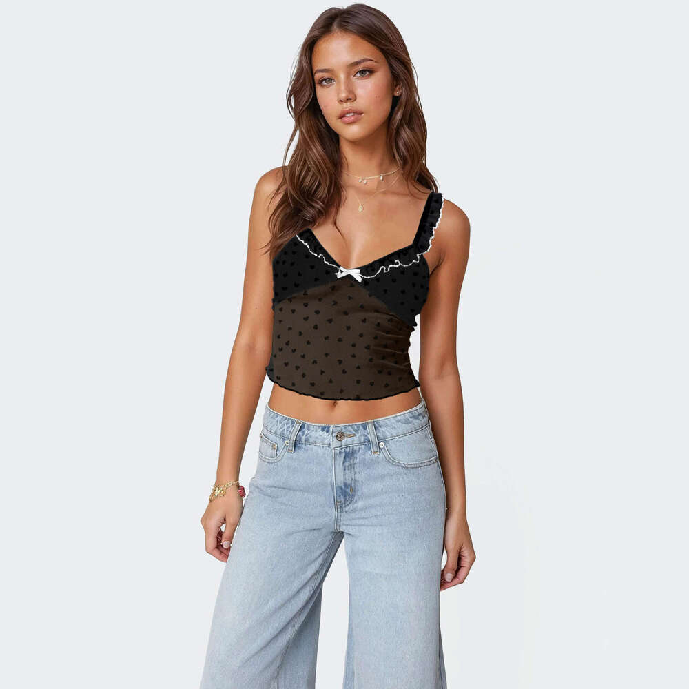 Design Polka Dot Lace Color Block Camisole Sexy Vest Hot Girl V-neck Women's Fashion 1062