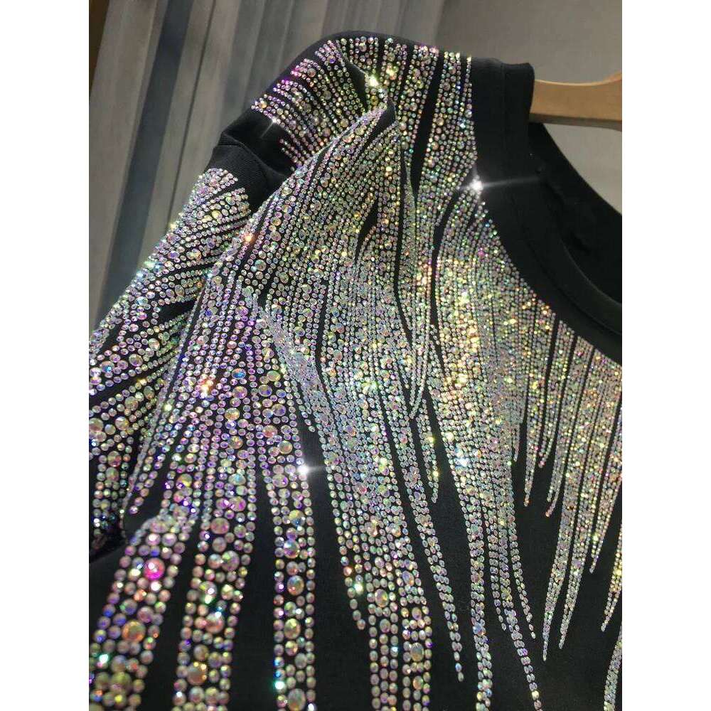 L-4XL Plus Tops Rhinestone Graphic T-shirts Large Size Tunic for Women Men Summer Cotton Women's Clothing Chubby Y2K