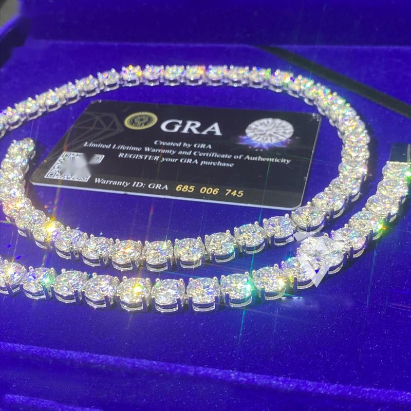 Round Brilliant Cut Moissanite Chain 5mm VVS Diamond Tennis Chain 925 Silver White Gold Plated Moissanite Tennis Chain Necklace