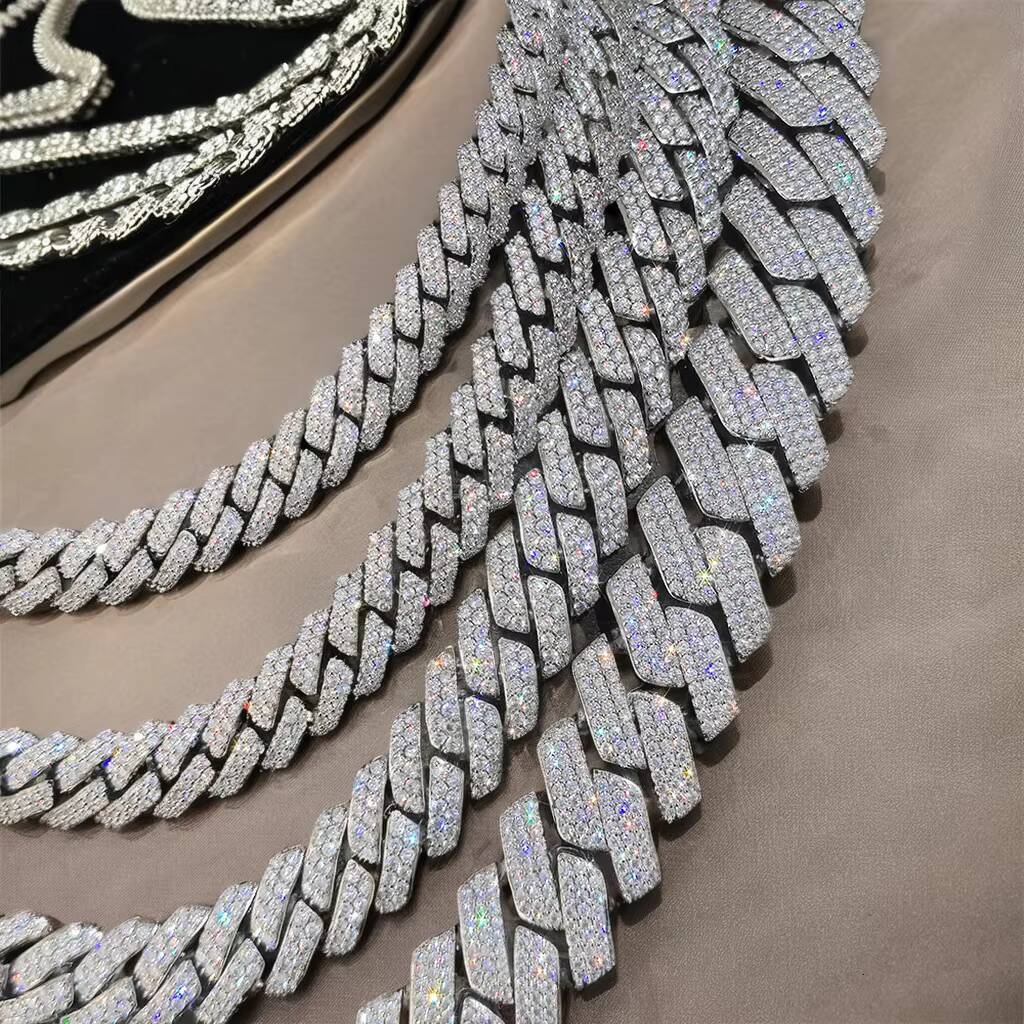 Hip Hop Jewelry 10/12/15/20mm Dia Necklace for Men Sier Plated Miami Iced Out Cz Prong Cuban k Chain