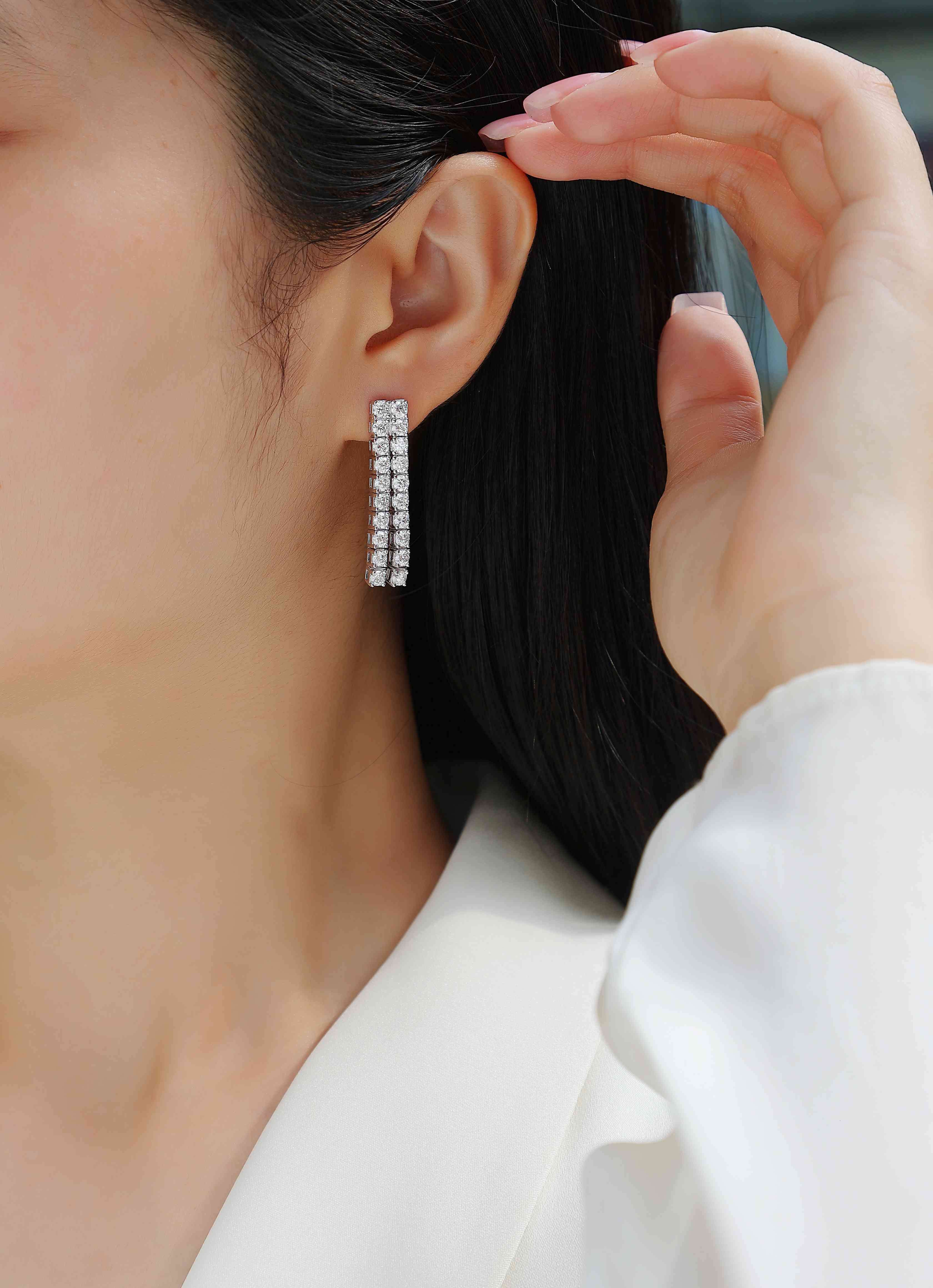 Good Selling Moissanite Diamond Earrings 925 Sterling Silver Fine Jewelry Moissanite Double Row Stud Earring