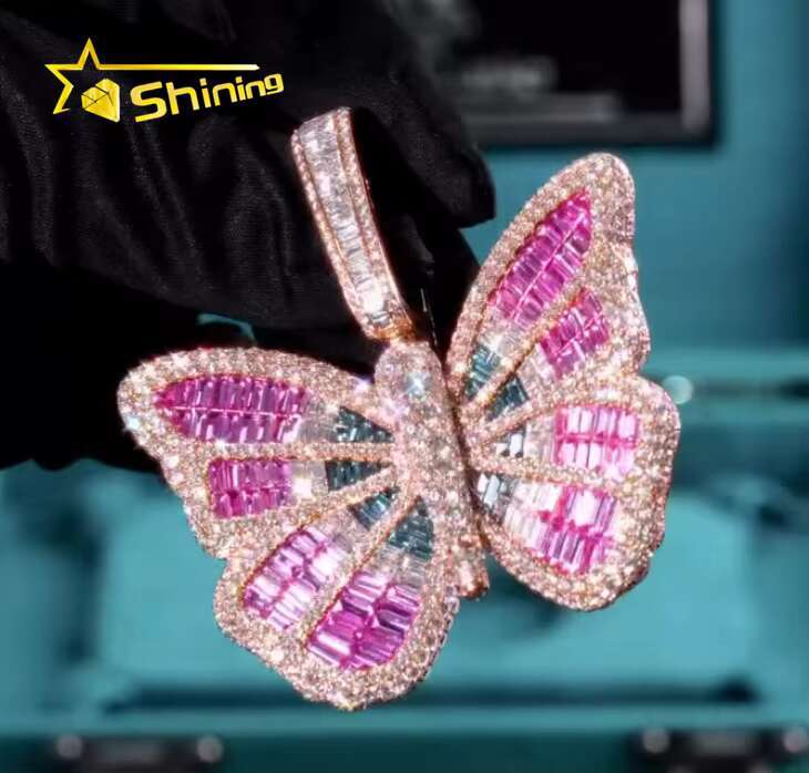 Custom Butterfly S925 Silver Pass Diamond Tester Iced Out Colored Moissanite Lab Grown Diamond Fine Jewelry Charm Pendant