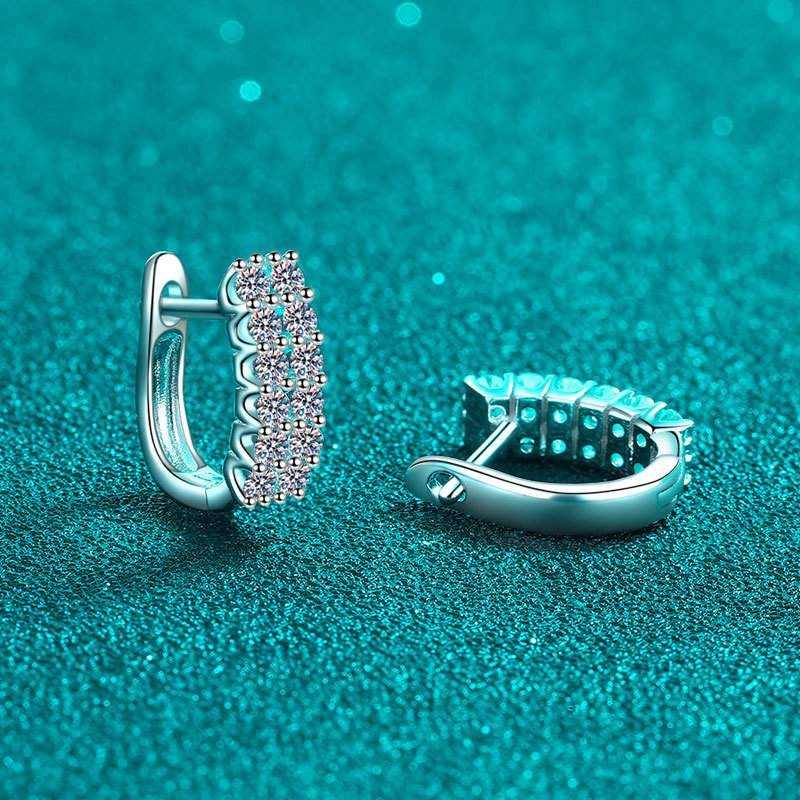 925 Sterling Silver Moissanite Earrings Double Row Full Paved Diamond Hoop Earrings for Women, Perfect for Everyday Wear, Elegant & Chic