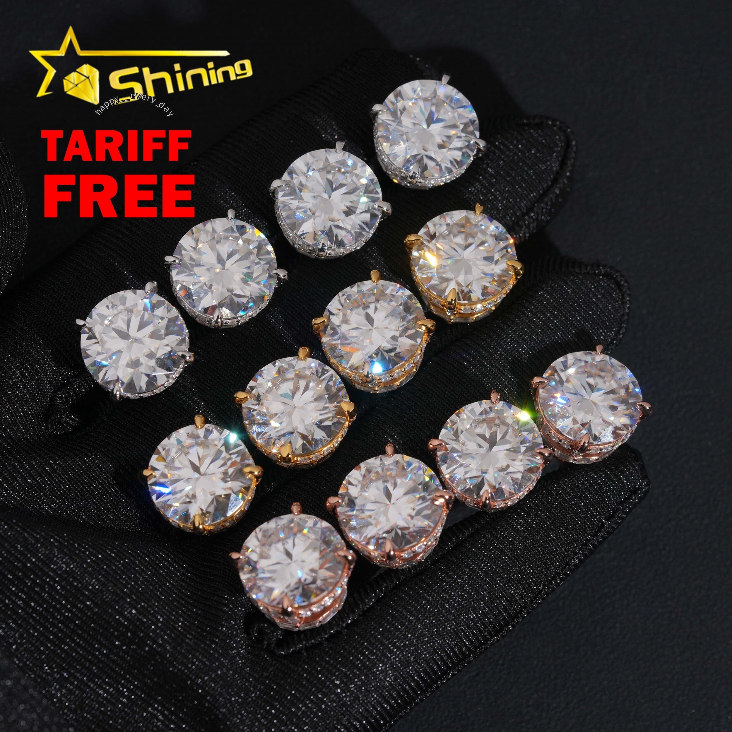 GRA Certificate High Quality Luxury Big Size 13mm Diamond Iced Out 925 Silver Stud Moissanite Hip Hop Earrings