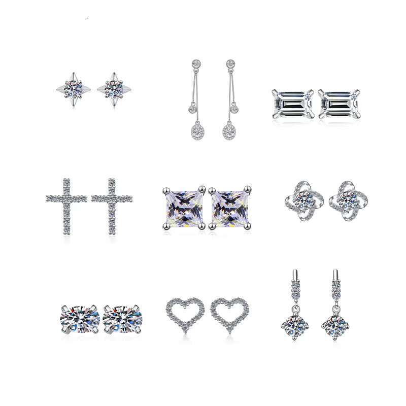 Vvs Diamond Moissanite Color bar Hoop Star Custom Screw Back Cluster square 5mm S925 Silver New Chinese Stud Moissanite Earrings