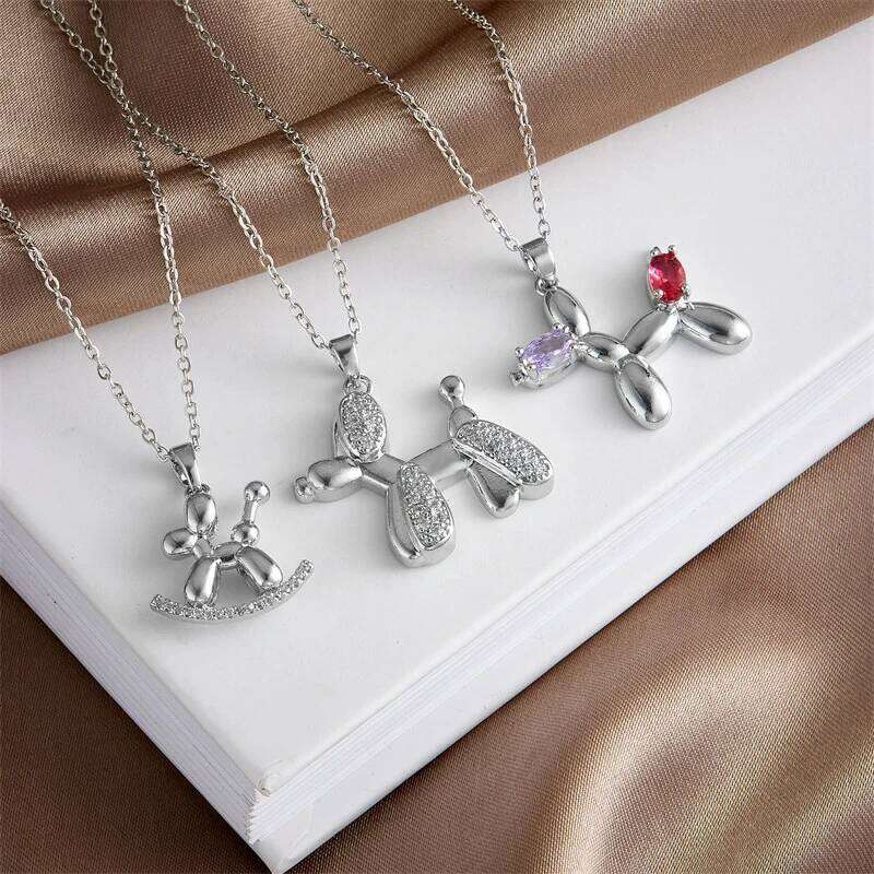 Cute Balloon Dog Pendant Necklace - Versatile Stainless Steel Collarbone Chain Jewelry Accessory For Trendy Fashion Enthusiasts