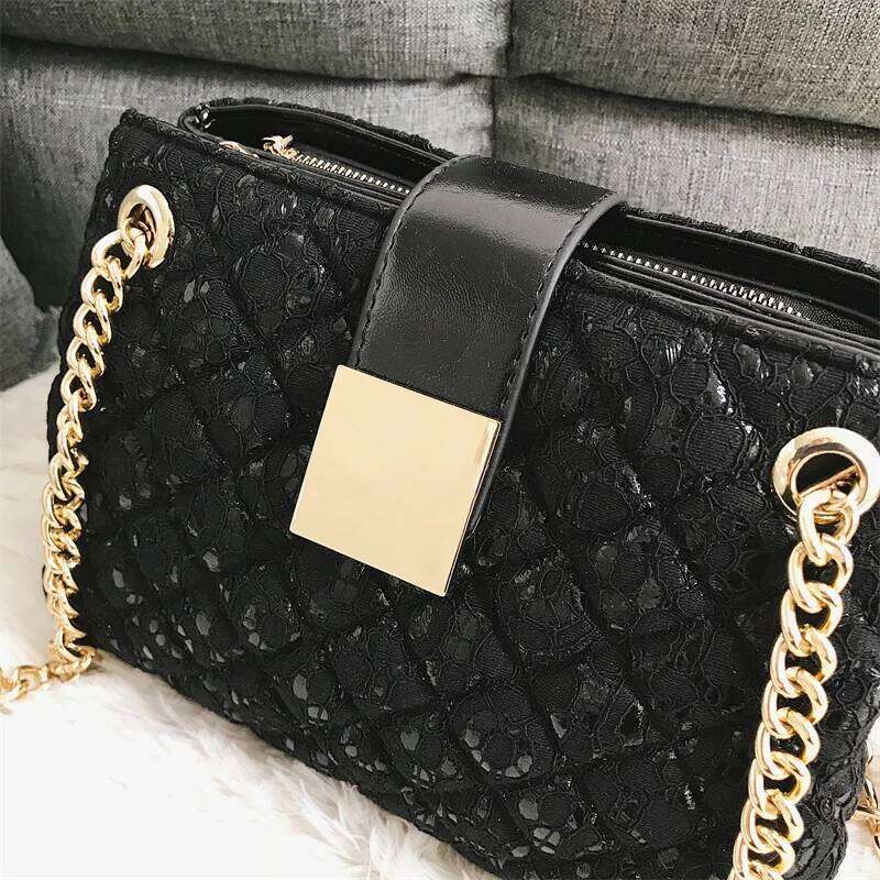 Lace Shoulder Bags For Women Dia Pattern Chain Designer Handbag Multi Pockets Large Capacity Black Sling Tote Bag Sac