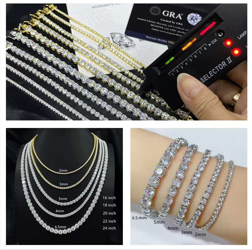 925 Silver HipHop Ice Out Moissanite Tennis Chain Vvs D Color Moissanite Tennis Necklace