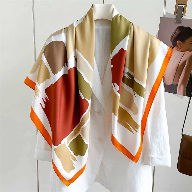 Women Design Square Headscarf Popular Scarves Model Sunscreen Silk Hijab Fashion Bandana 90X90cm Beach Shawls Tie Bag Decoration W250602