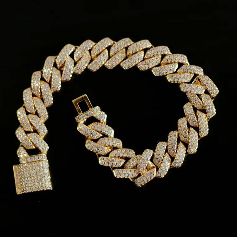 10MM Cuban Chain Him, VVS Moissanite Dia Gold Plated Bracelet for Gift