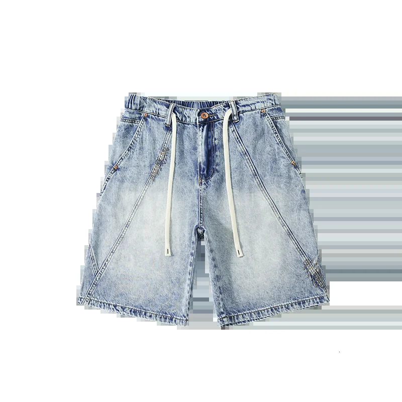 XY9940 Trendy casual American vintage denim shorts mens summer thin section personalized multi light blue five-minute pants 250530