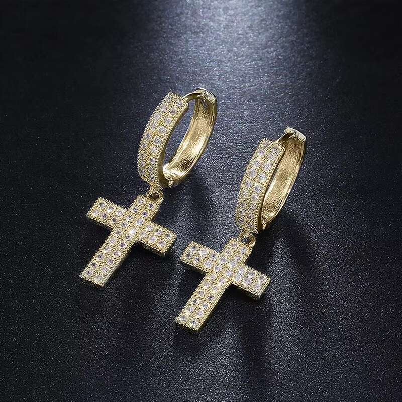 High Quality Hoop Cross Stud VVC MOISSANITE Earrings Male 925 Sterling Silver Earring Jewelry Luxury Punk Cross Earrings
