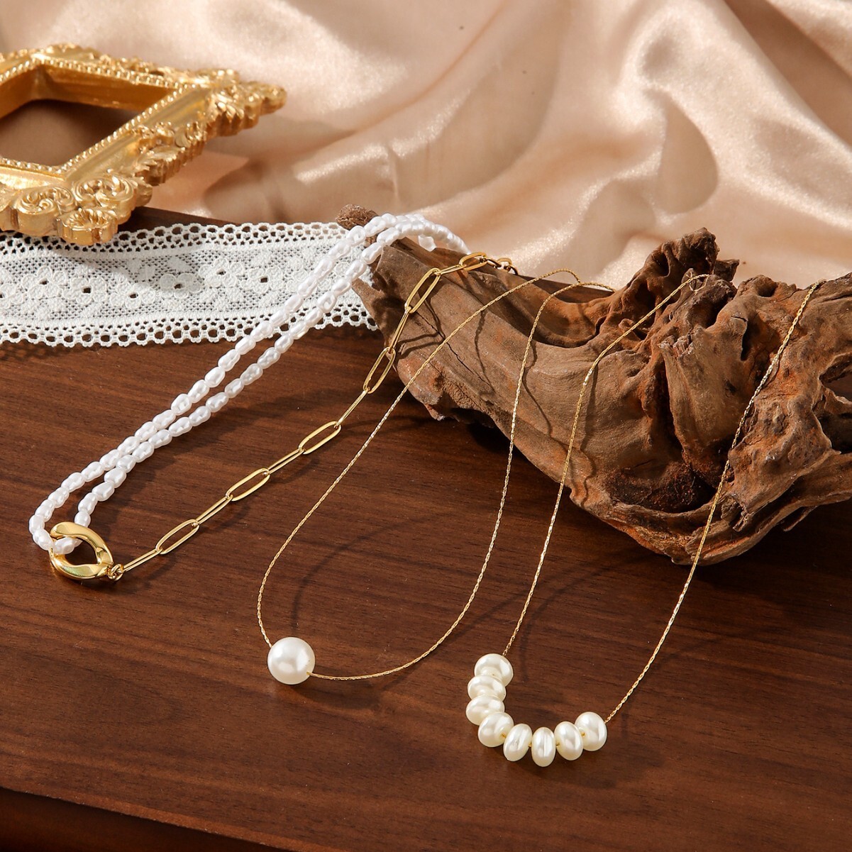 Gold Stainless Steel Ins Pearl Necklace for Women Double Layer Stacked Multi-layer Exquisite Non-fading Clavicle Chain