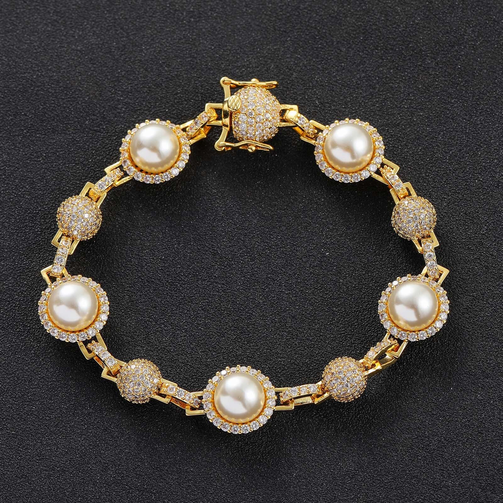 New Meisa Hip Hop Diamond Pearl Bracelet Mens Personalized Fashion Chain Hip Hop Accessories moissanite