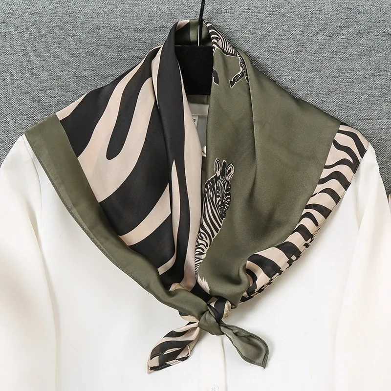 70cm Black and White Animal Printed Scarf Womens Simulated Silk Animal Printed Scarf Fashion Elegant Headscarf Shawl W250602
