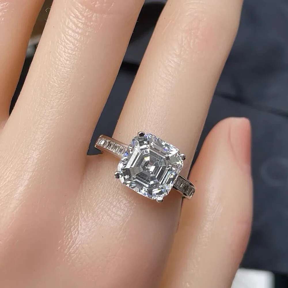 3 Carat Asscher Cut Moissanite Engagement Rings for Women 925 Sterling Silver Square Shape Lab Diamond Wedding Ring with Gra